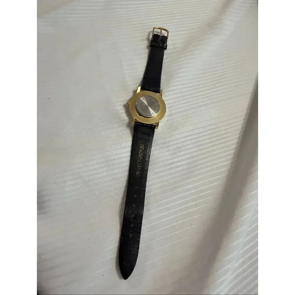 VTG USN Classic Swiss Quartz Watch Men Gold Tone White Leather Analog Needs Batt